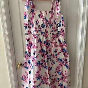 Women’s Plus Size 2X White Floral Sundress with Pink & Blue Flowers